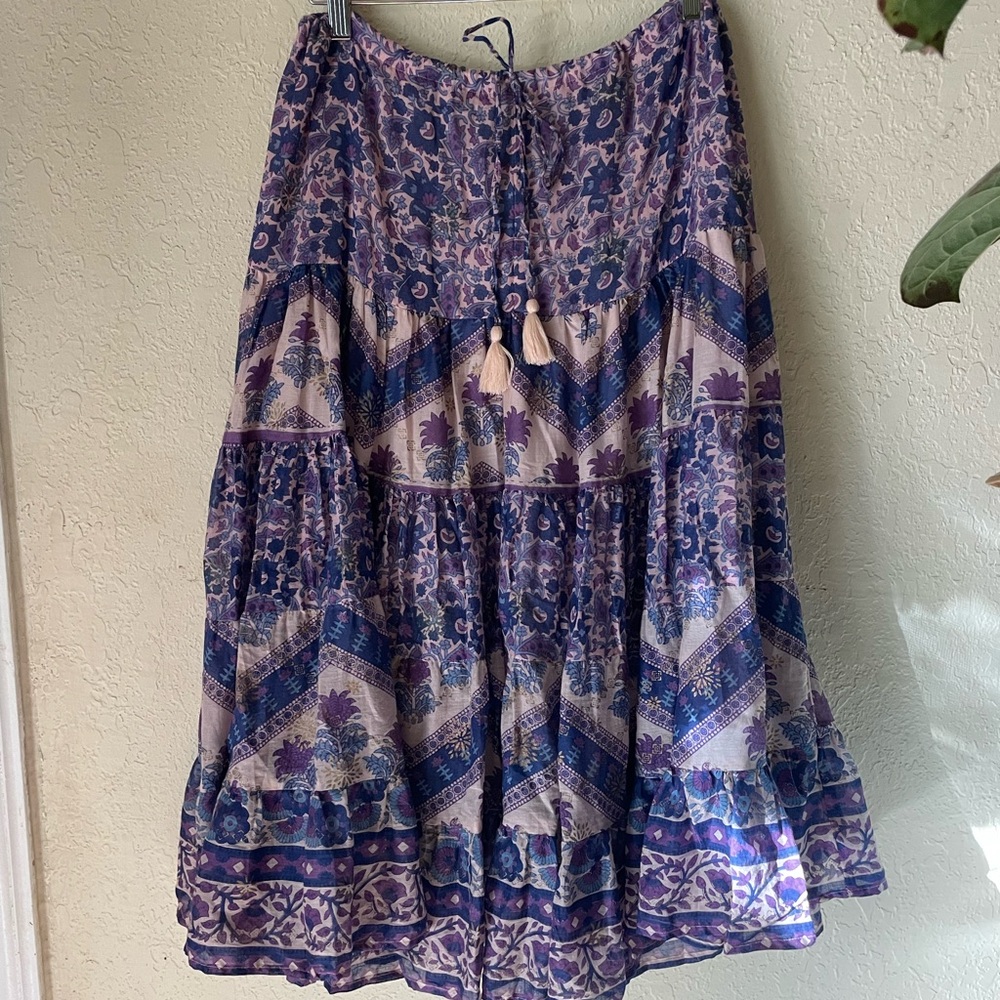 Boheme Purple and Blue Floral Midi Skirt